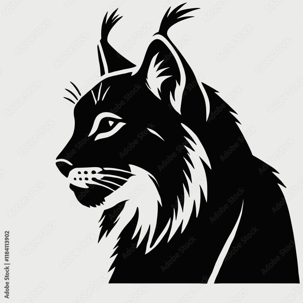 very simple flat and minimalist Mountain Lynx silhouette in black on a white background very simple flat and minimalist Mountain Lynx silhouette in black on a white background