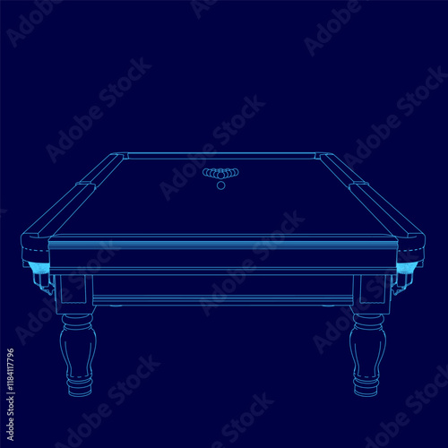 Blue image of a pool table. The table is empty and the blue background is the color of the cloth