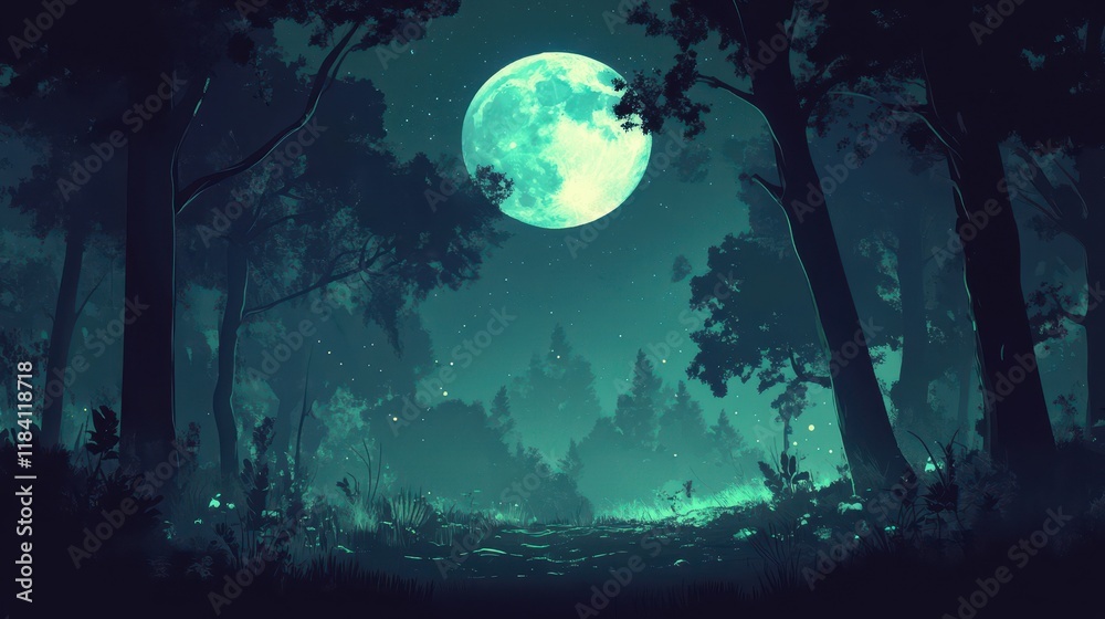 Enchanting Moonlight Forest Path Scene at Night Enchanting Moonlight Forest Path Scene at Night
