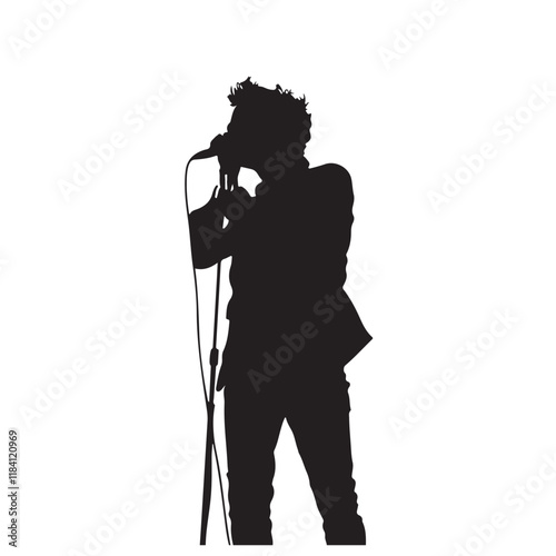 Silhouette of a Male Singer Performing - Vector Illustration