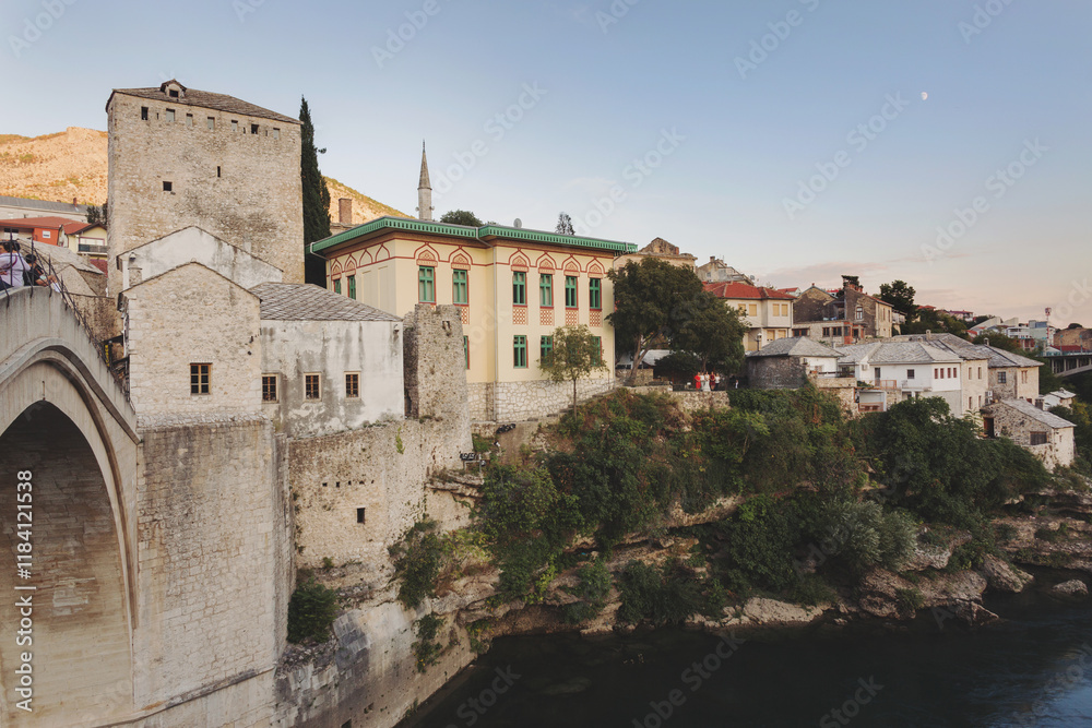 Historical Mostar Bridge, 16th-century Ottoman Bridge at night, also known as Stari Most or Old Bridge in Mostar, Bosnia Herzegovina Historical Mostar Bridge, 16th-century Ottoman Bridge at night, also known as Stari Most or Old Bridge in Mostar, Bosnia Herzegovina