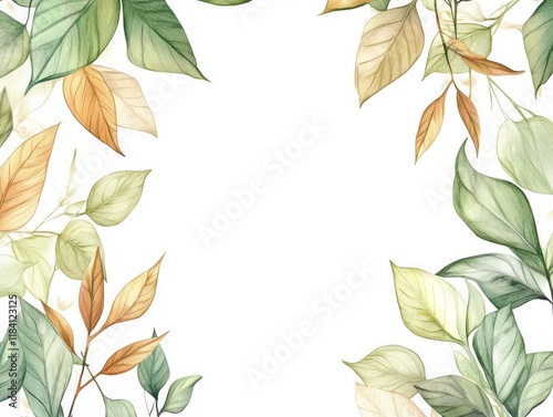 Watercolor Botanical Frame Featuring Green and Brown Leaves