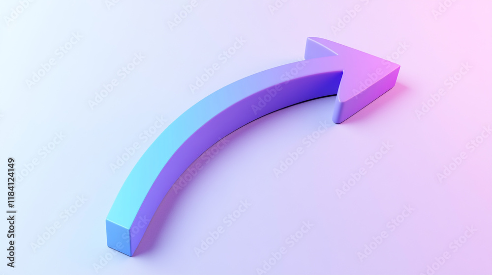 3D Render of a Minimalistic Curved Arrow in Purple and Blue 3D Render of a Minimalistic Curved Arrow in Purple and Blue