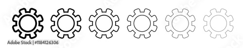 Gear icon set vector illustration in various thicknesses. Setting symbol