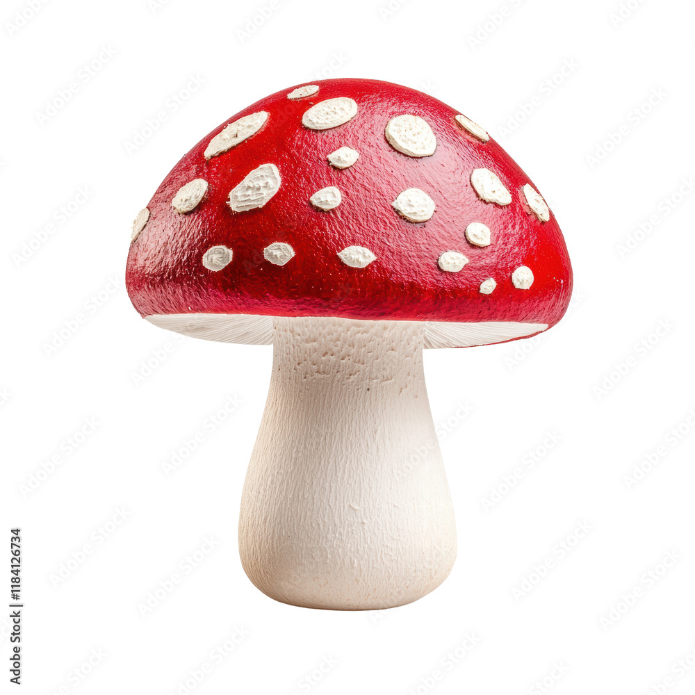 Vibrant red and white spotted mushroom on a transparent background Vibrant red and white spotted mushroom on a transparent background