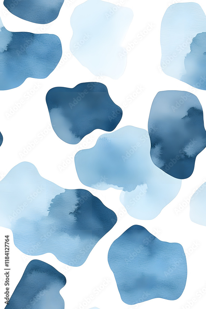 Fototapeta premium Abstract watercolor blue blobs and splash seamless pattern