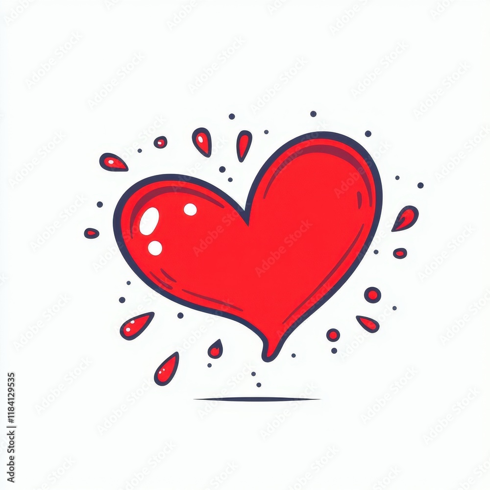 Vibrant Red Heart Illustration with Splashes and Dots, Perfect for Expressing Love and Affection in Various Creative Projects and Designs Vibrant Red Heart Illustration with Splashes and Dots, Perfect for Expressing Love and Affection in Various Creative Projects and Designs