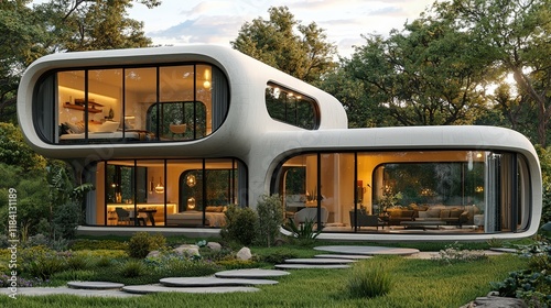 Modern Minimalist Two-Story House with Flat Roof and Large Windows Created Using a 3D Printer