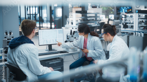 Photography Modern Medical Laboratory: Scientists Working Together on a Research Project