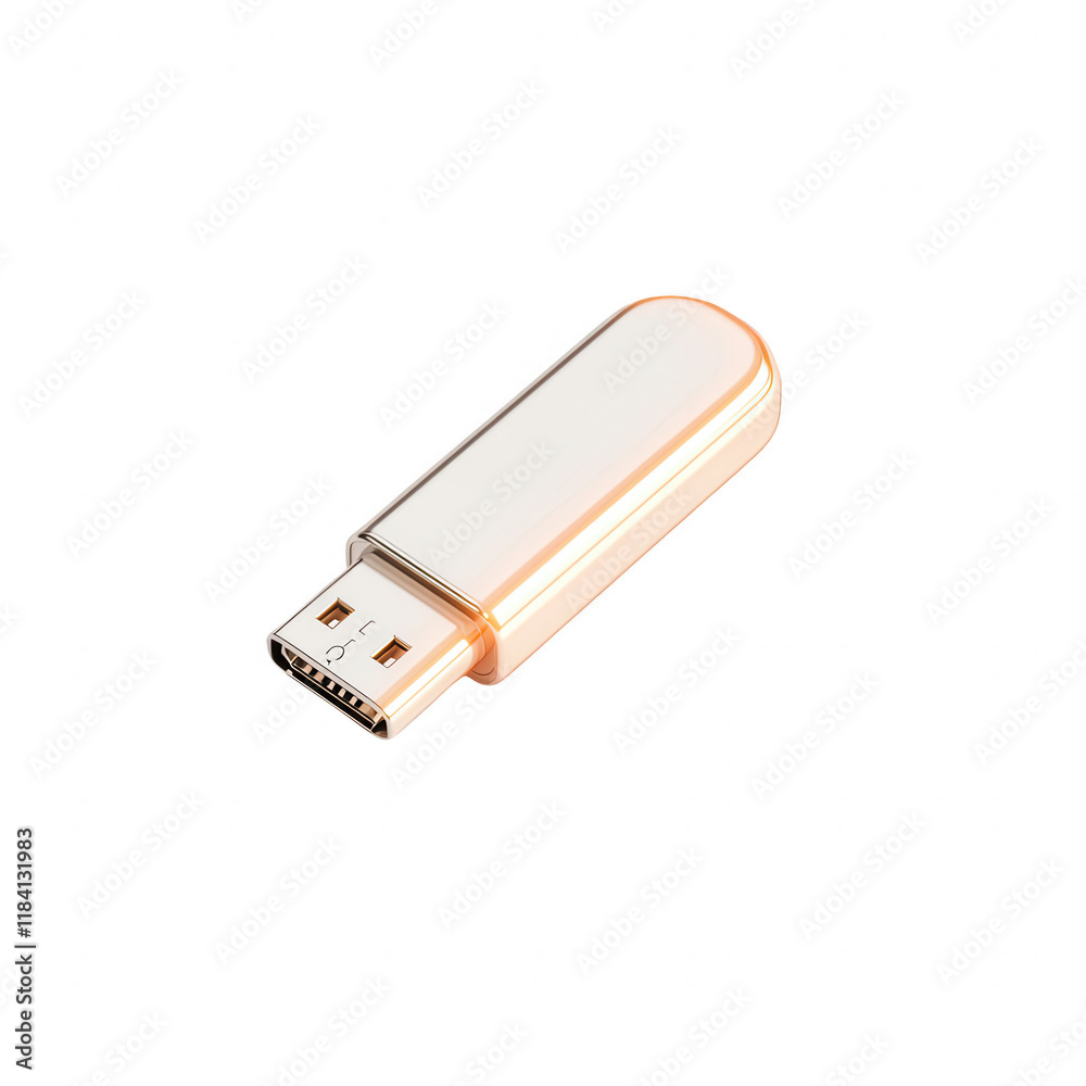 Modern USB flash drive in a sleek design with gold accents for data storage., isolated on a transparent background. Modern USB flash drive in a sleek design with gold accents for data storage., isolated on a transparent background.
