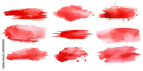 set of red watercolor streaks on white background