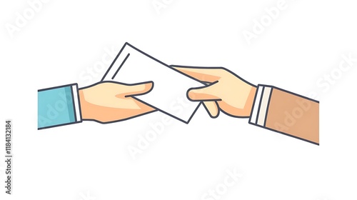An icon of a hand passing a paper for delegation, minimal style, on white background