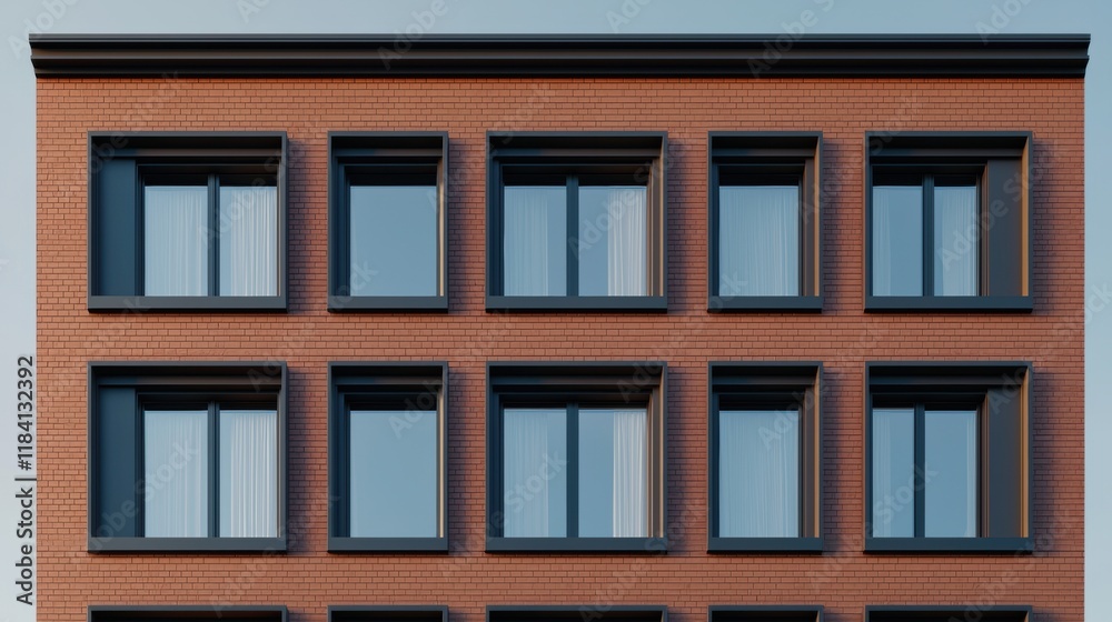 Modern Brick Building Facade with Black Windows Modern Brick Building Facade with Black Windows