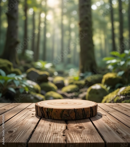 Tree Stump Podium in a Sunlit Forest