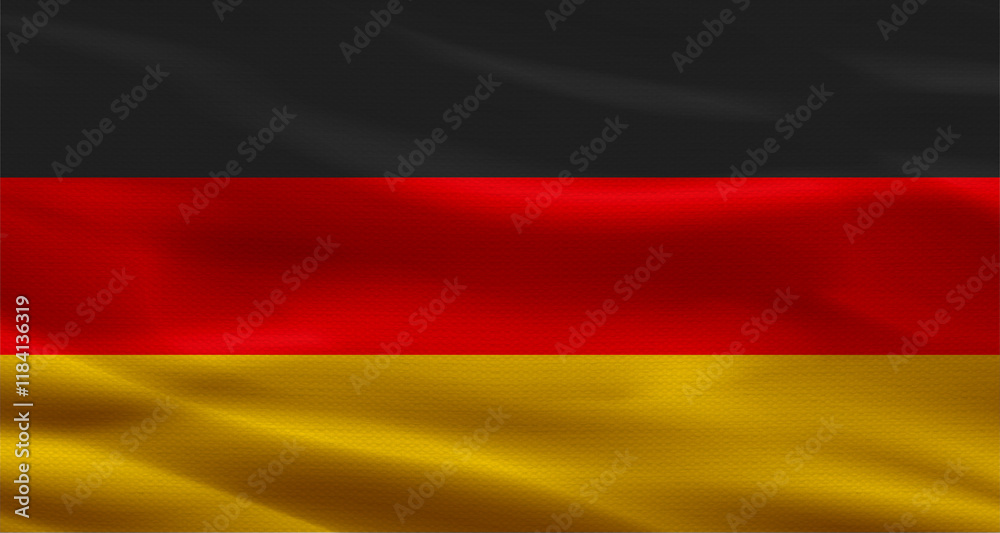 Germany flag with fabric texture waving. Close up of flag of Germany with cloth texture Germany flag with fabric texture waving. Close up of flag of Germany with cloth texture