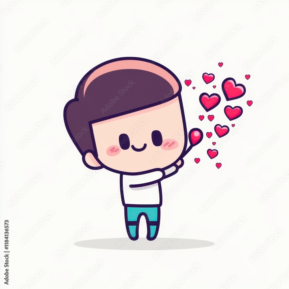 Cute Cartoon Character Holding Heart Stick with Floating Hearts, Adorable Illustration for Valentine's Day or Love-Themed Projects, Ideal for Kids or Whimsical Designs Cute Cartoon Character Holding Heart Stick with Floating Hearts, Adorable Illustration for Valentine's Day or Love-Themed Projects, Ideal for Kids or Whimsical Designs