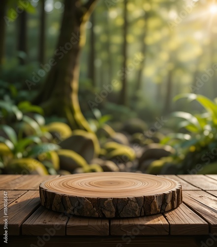 Tree Stump Podium in a Sunlit Forest