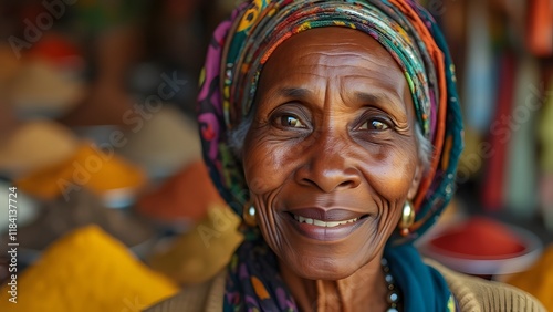 Wallpaper Mural Vibrant Portrait of a Serene Ethiopian Senior Woman Smiling in a Bustling Grocery Store Torontodigital.ca