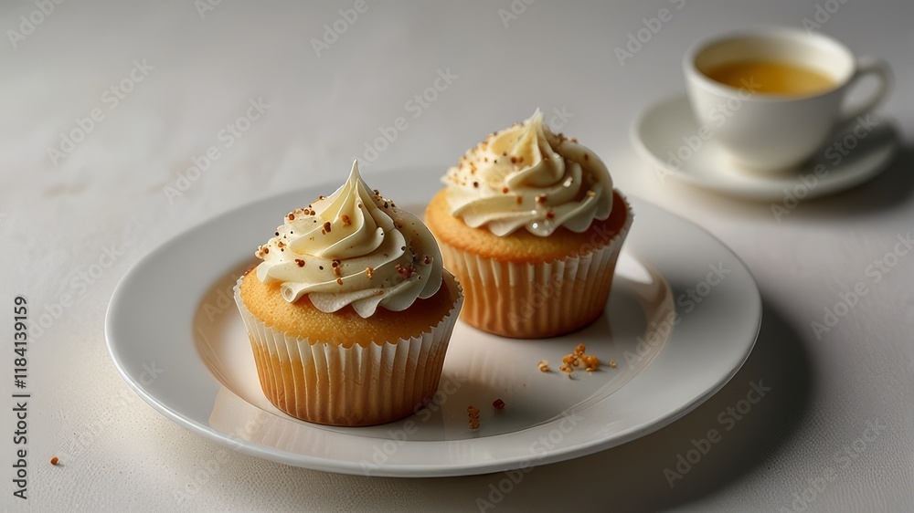 Vanila cupcakes on a plate, isolated with a white background, elegant and appetizing presentation. cutout png Vanila cupcakes on a plate, isolated with a white background, elegant and appetizing presentation. cutout png