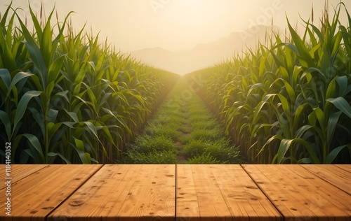Wooden Podium in a Cornfield at Dawn