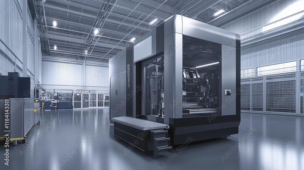 Naklejka premium Aerial view of advanced manufacturing facility with smart tool technology and gigapixel content