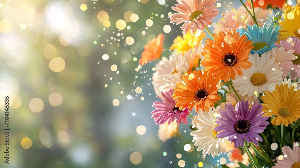 Vibrant bouquet of colorful daisies with bokeh background. Vibrant bouquet of colorful daisies with bokeh background.