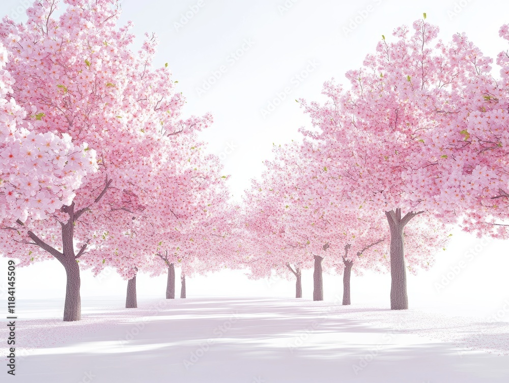 Tranquil spring aerial view of blooming cherry blossoms in a captivating landscape Tranquil spring aerial view of blooming cherry blossoms in a captivating landscape