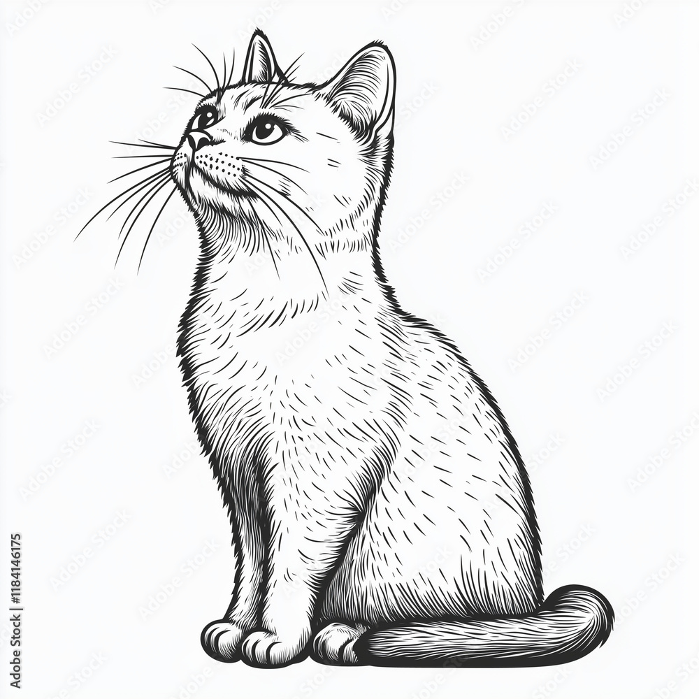 Obraz premium Simple line drawing of a American Curl full body on a white background, w