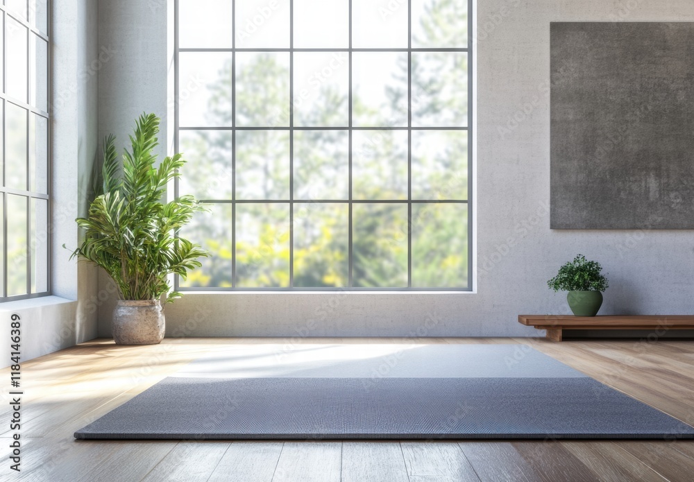 Fototapeta premium A room with a large window and a potted plant