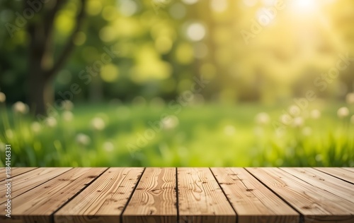 Wooden Podium in a Sunlit Meadow