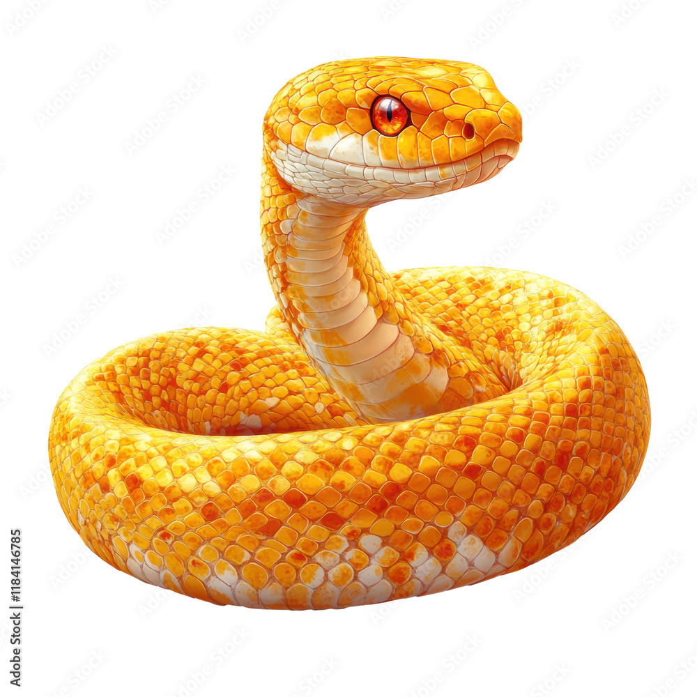 Fototapeta premium Cute orange snake illustration, transparent background, copy space.