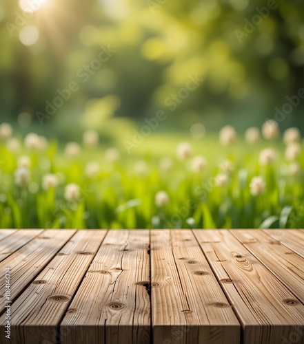 Wooden Podium in a Sunlit Meadow