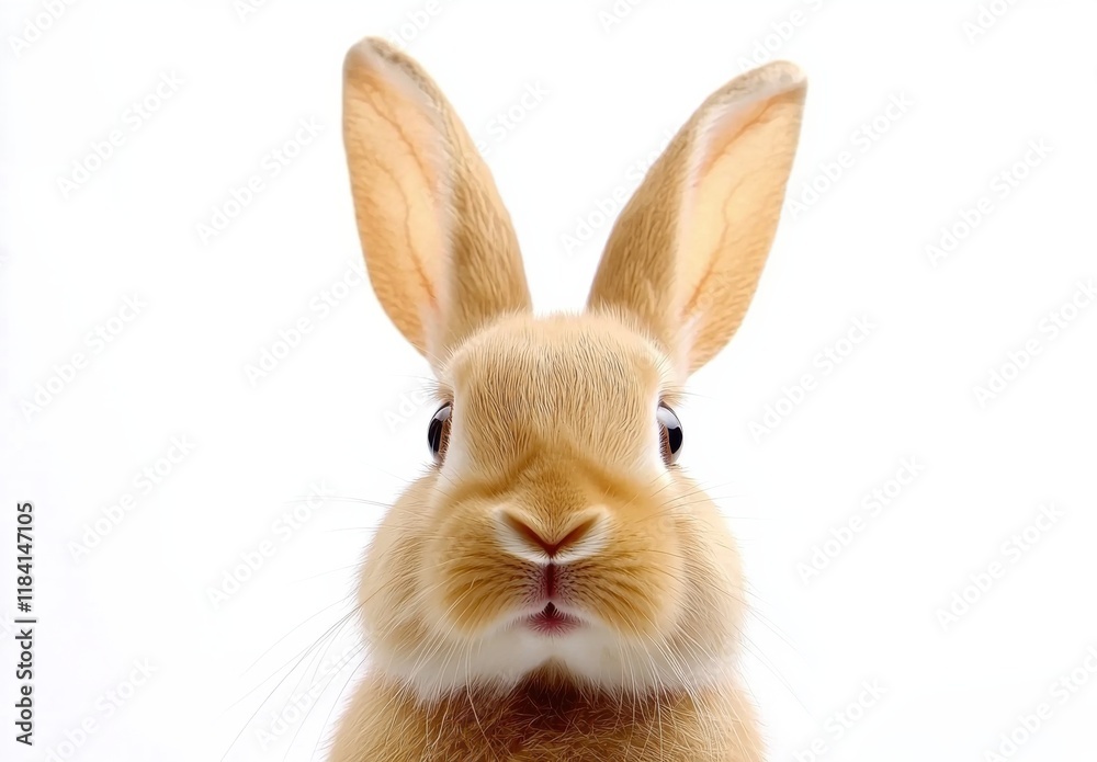 Fototapeta premium Adorable Bunny Rabbit Closeup on White Background for Easter and Pet Lovers.