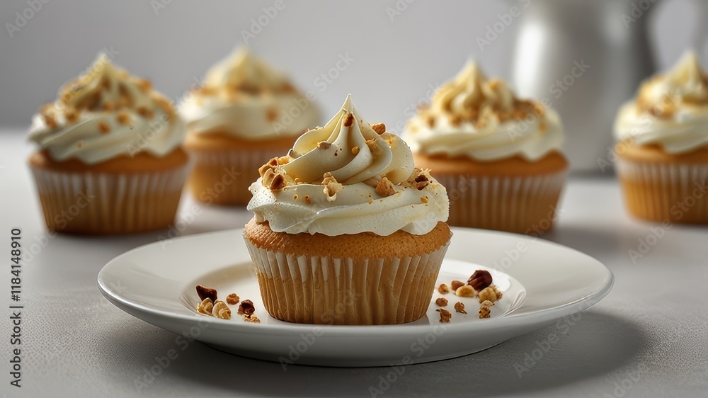 Vanila cupcakes on a plate, isolated with a white background, elegant and appetizing presentation. cutout png Vanila cupcakes on a plate, isolated with a white background, elegant and appetizing presentation. cutout png