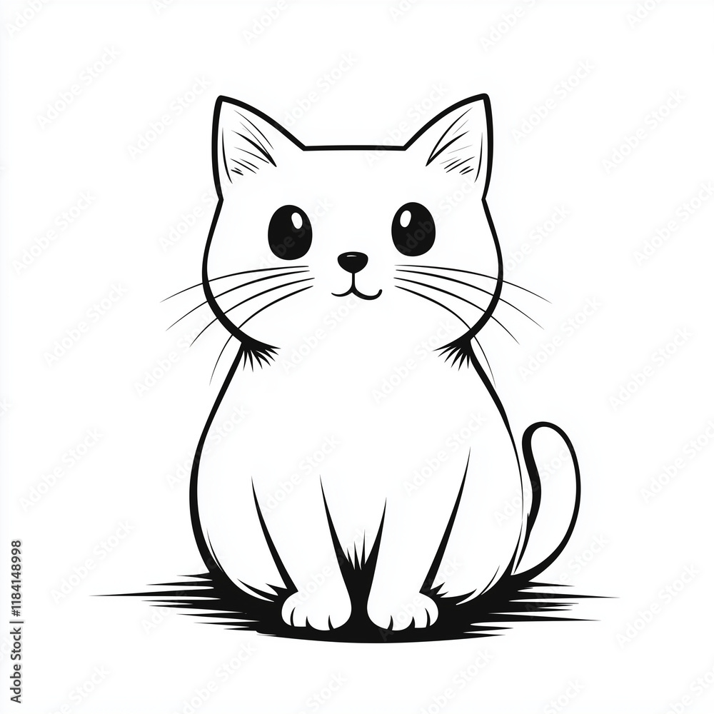 Simple line drawing of a Munchkin cat full body on a white background, Simple line drawing of a Munchkin cat full body on a white background,