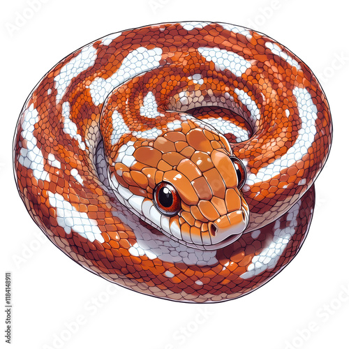 Cute Orange and White Snake Illustration, Transparent Background. photo