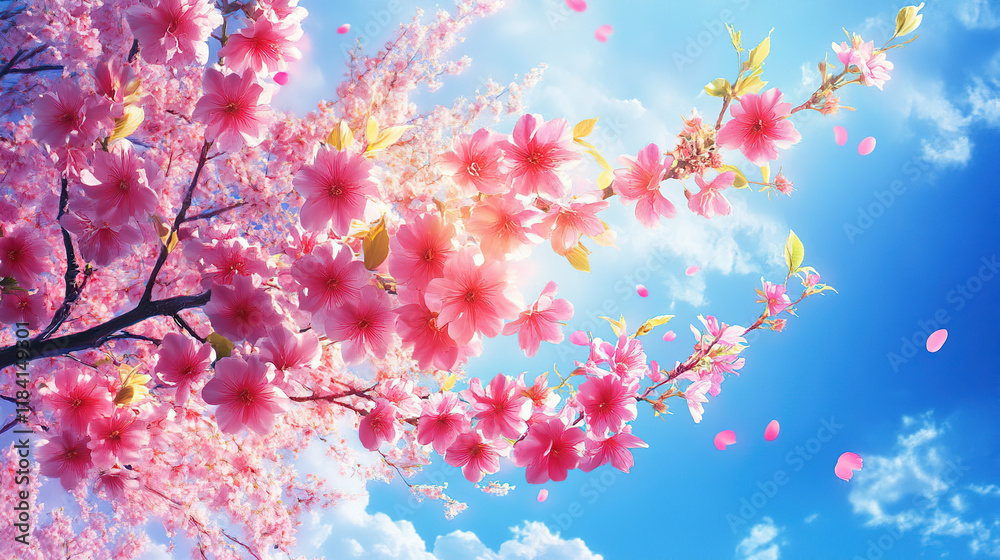 Blooming Cherry Blossoms Against a Bright Blue Sky Blooming Cherry Blossoms Against a Bright Blue Sky