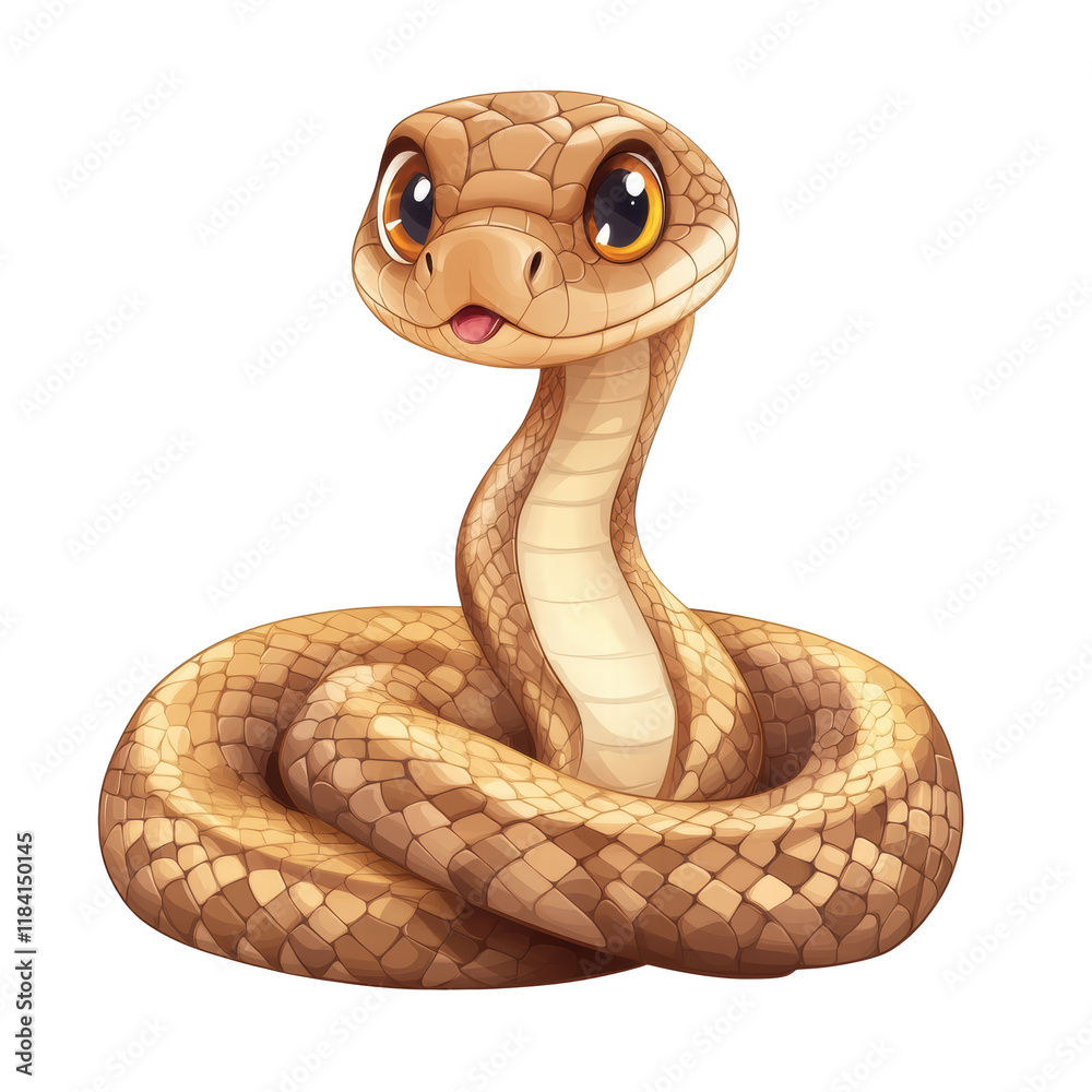 Fototapeta premium Cute Cartoon Snake Illustration, Transparent Background, Copy Space