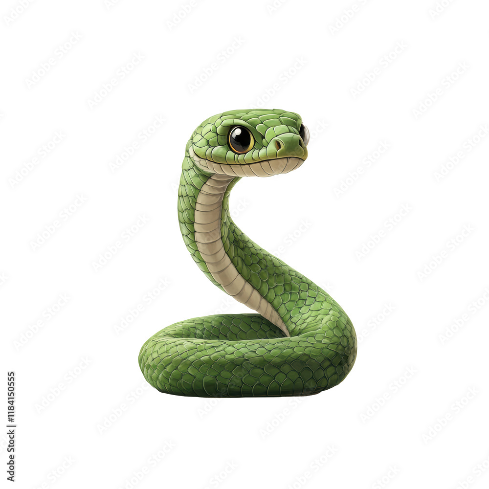 Fototapeta premium Cute Green Snake Illustration, Isolated, Transparent Background, Copy Space