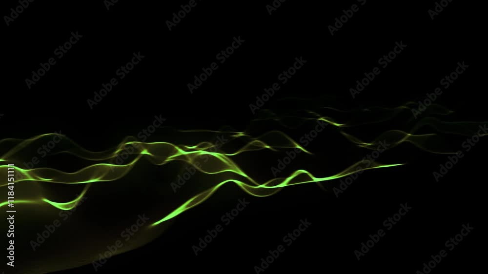 Abstract representation of gold light waves on dark background. Beautiful abstract wave background with green effect, business corporate concept, motion graphic background. 3d