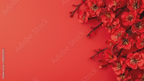 A vibrant close-up of red blossoms against a matching background, evoking feelings of spring and natural beauty.