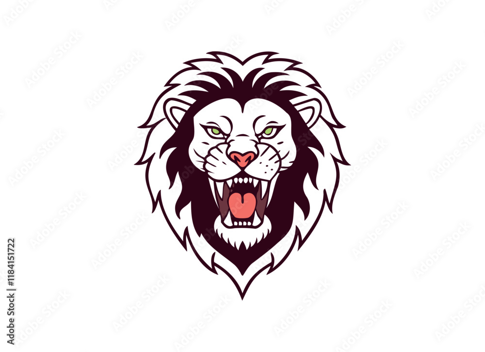Obraz premium Fierce Lion Head Illustration - Vector Art of Lion's Roar