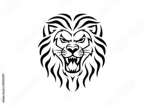 Fierce Lion Head Tattoo Design - Bold Tribal Art Illustration