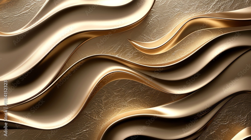 Obraz premium A 3D rendering of a gold wave pattern.