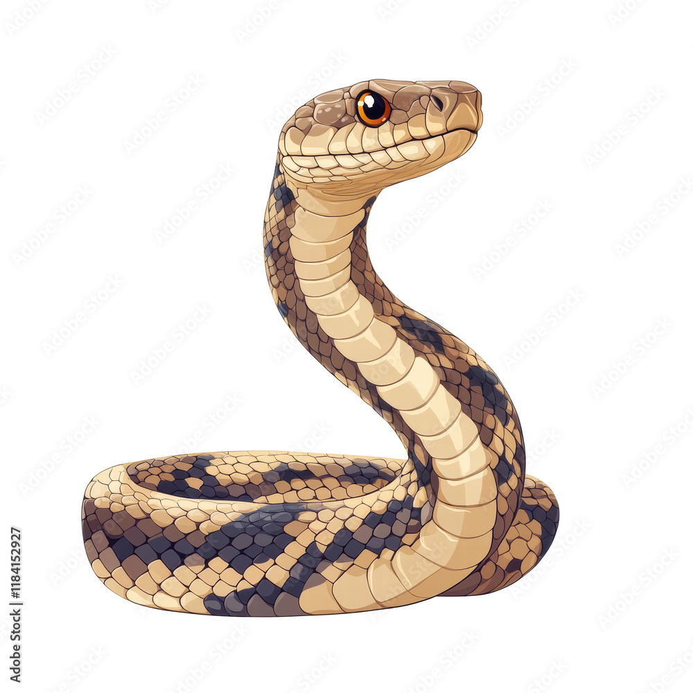 Fototapeta premium Cute Snake Illustration, White Background, Copy Space, Transparent..
