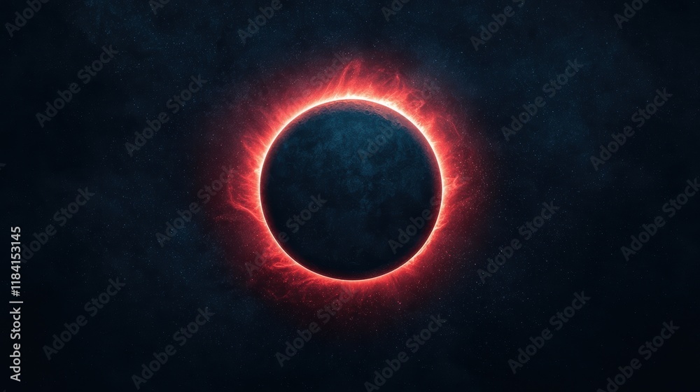 Obraz premium Fiery Celestial Body Red Ring Around Dark Planet