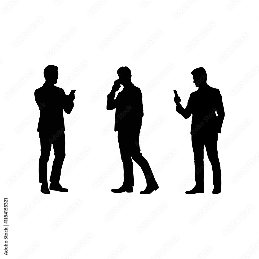 Businessmen Silhouettes Using Smartphones - PNG Businessmen Silhouettes Using Smartphones - PNG