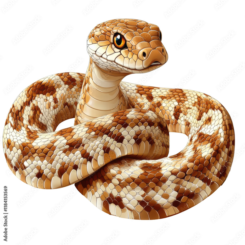 Fototapeta premium Cute Snake Illustration, Transparent Background, Copy Space, White Backdrop