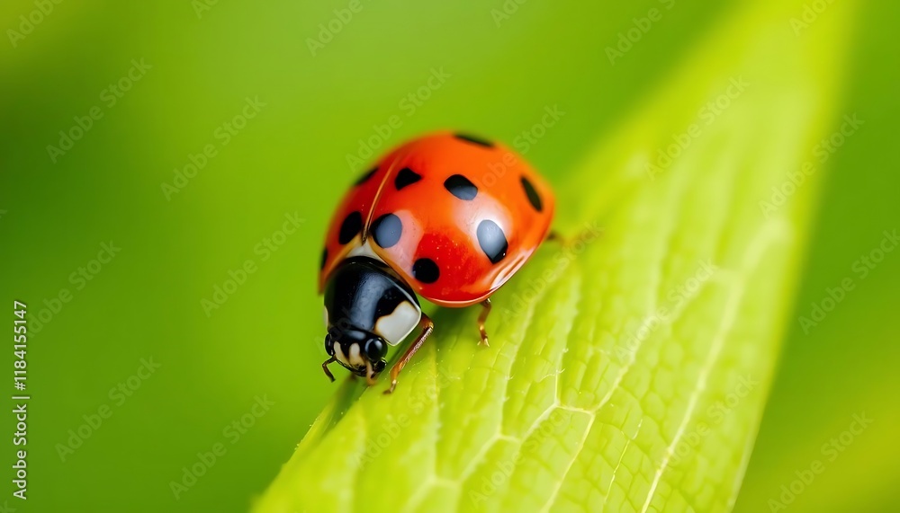 Ladybug on Green Leaf: A Vibrant Macro Photograph Ladybug on Green Leaf: A Vibrant Macro Photograph