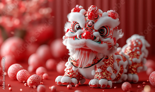 happy chinese new year, cute chinese traditional lion dance